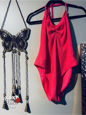 Aerie Neon Pink Ribbed HalterOne Piece Bathing suit - Size XL